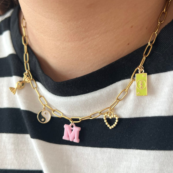 Pink M Charm Necklace