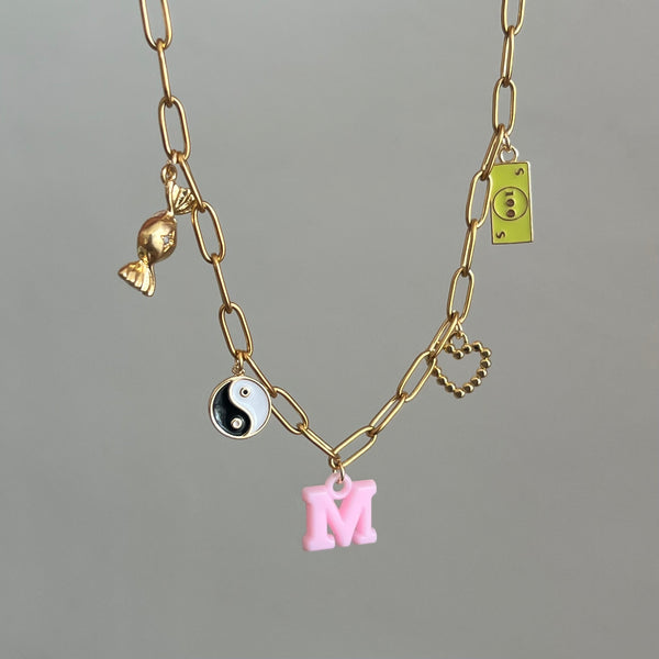 Pink M Charm Necklace