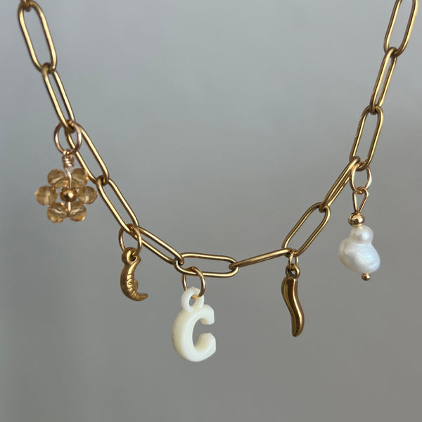 Beige C Charm Necklace